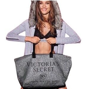 Victoria’s Secret Silver Glitter Weekender Tote Y2K Festival Glam Bag Limited Ed